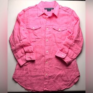 Ralph Lauren Sport pink linen button-down 3/4 Sleeve shirt Size 10